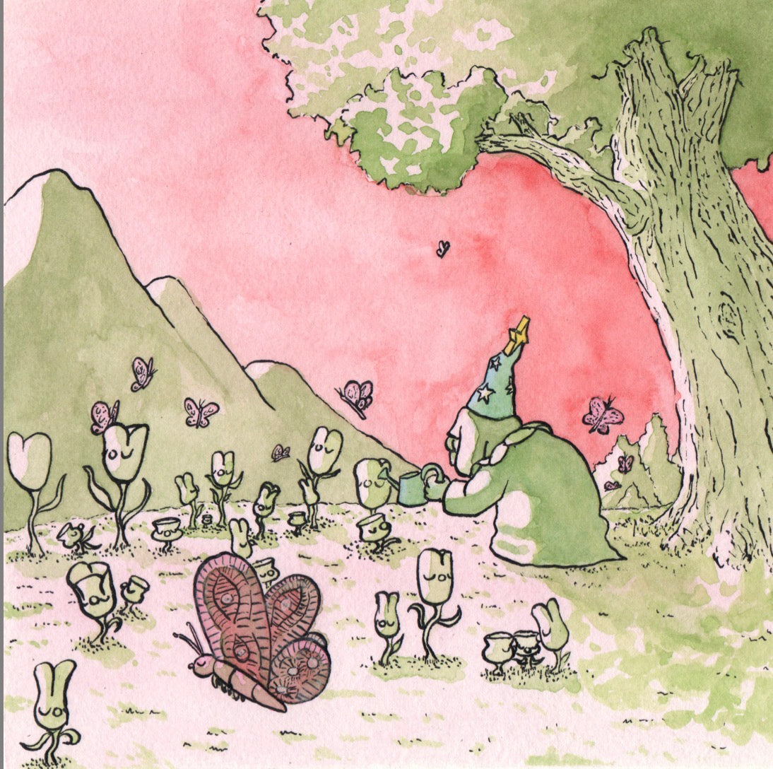 Print 21x21 - Merlin et ses fleurs