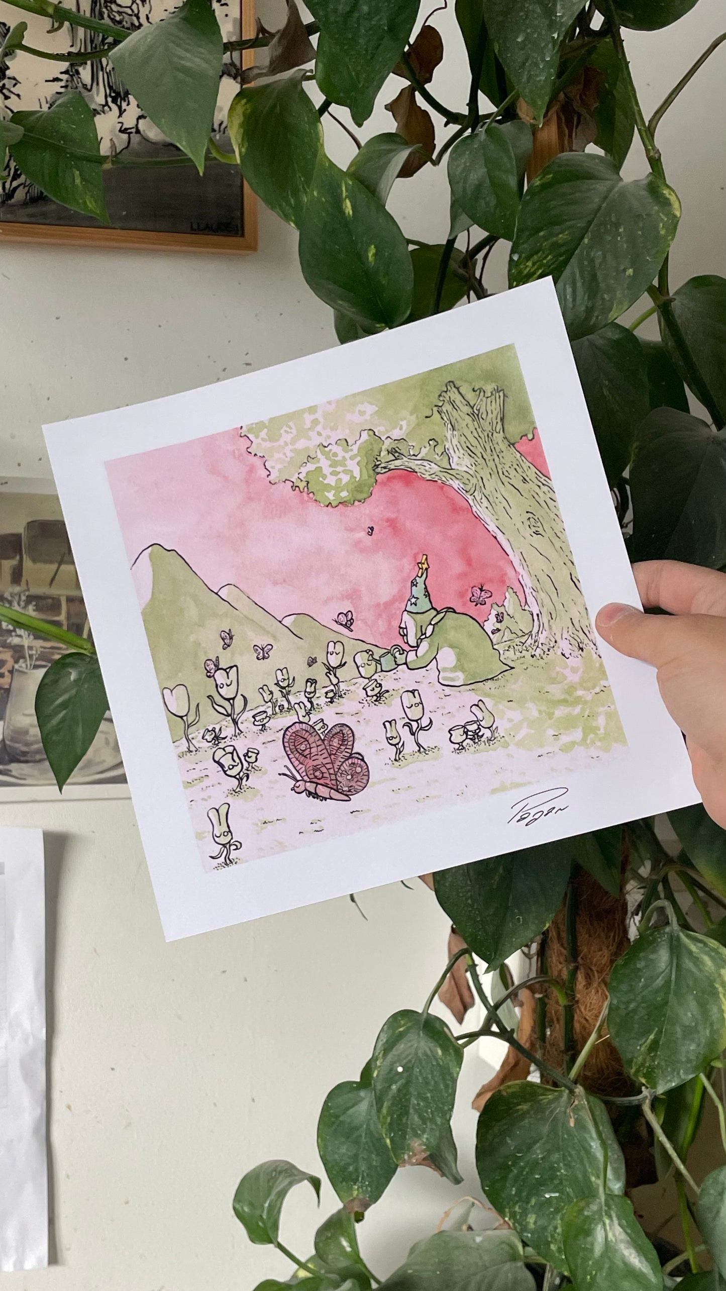 Print 21x21 - Merlin et ses fleurs